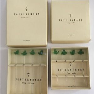Pottery Barn Frog Picks and Stirrers in Boxes